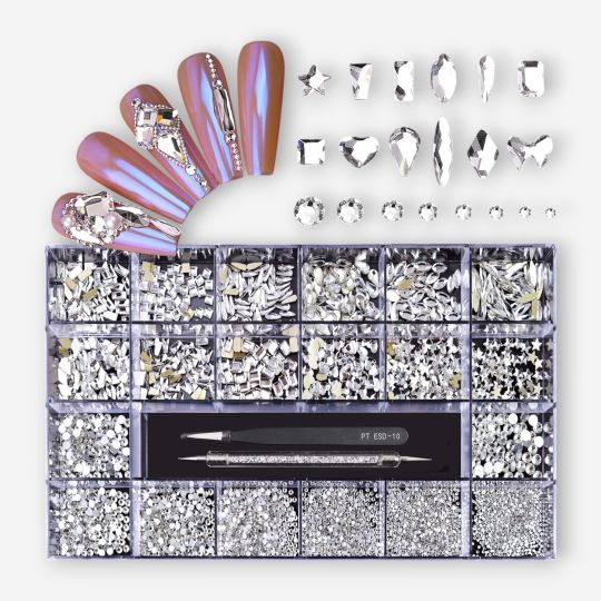 Multi Shaped Luxury Rhinestones Box Set Silver